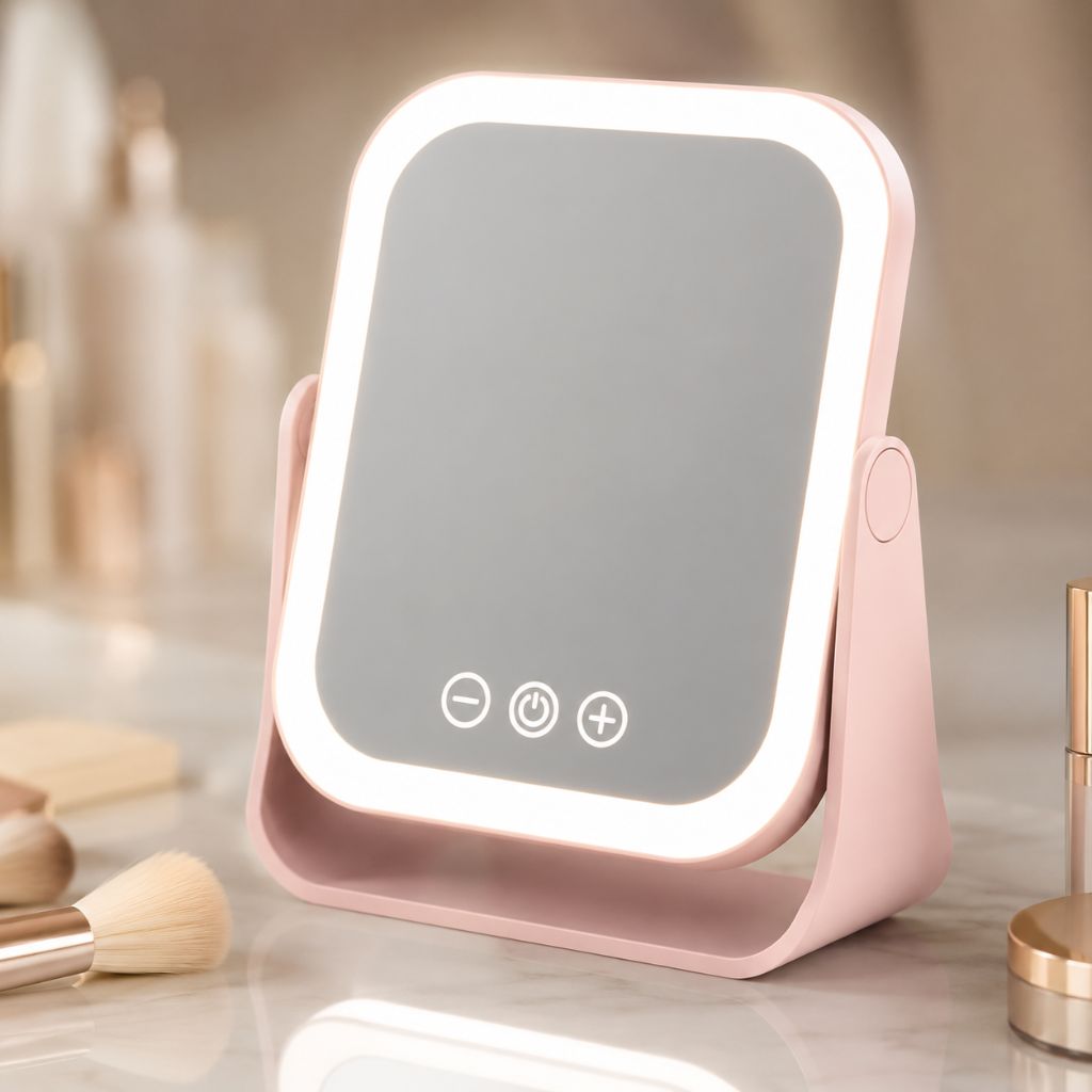 Square LED Makeup Mirror Portable Flip Rechargeable Touch Dimming
