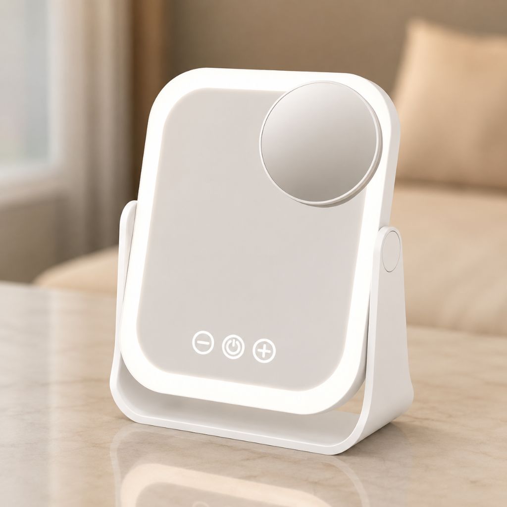 Square LED Makeup Mirror Portable Flip Rechargeable Touch Dimming