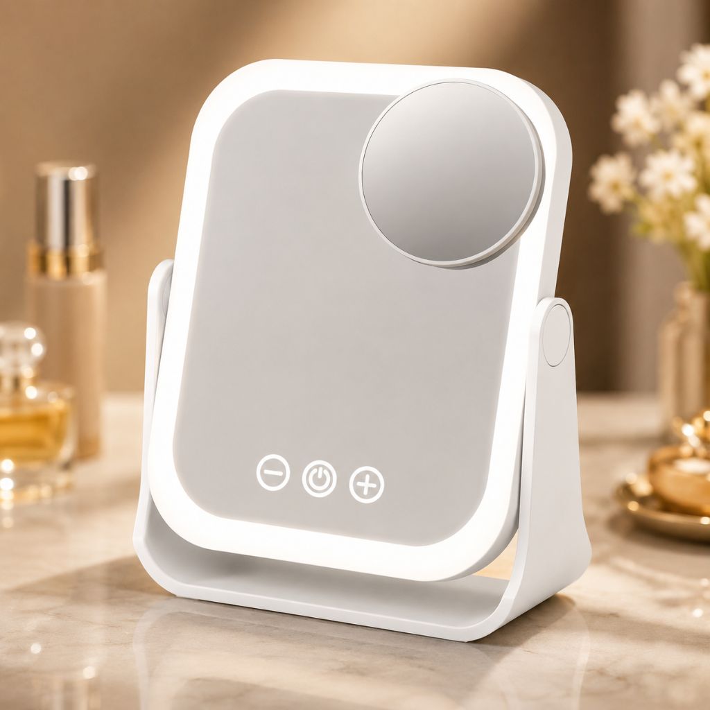 Square LED Makeup Mirror Portable Flip Rechargeable Touch Dimming