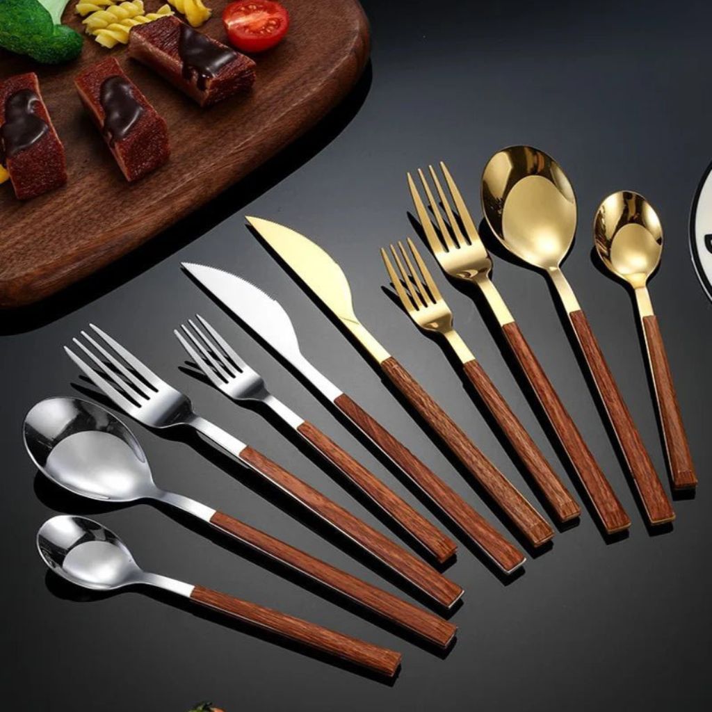 Stainless Steel Cutlery Set with Wood Handle