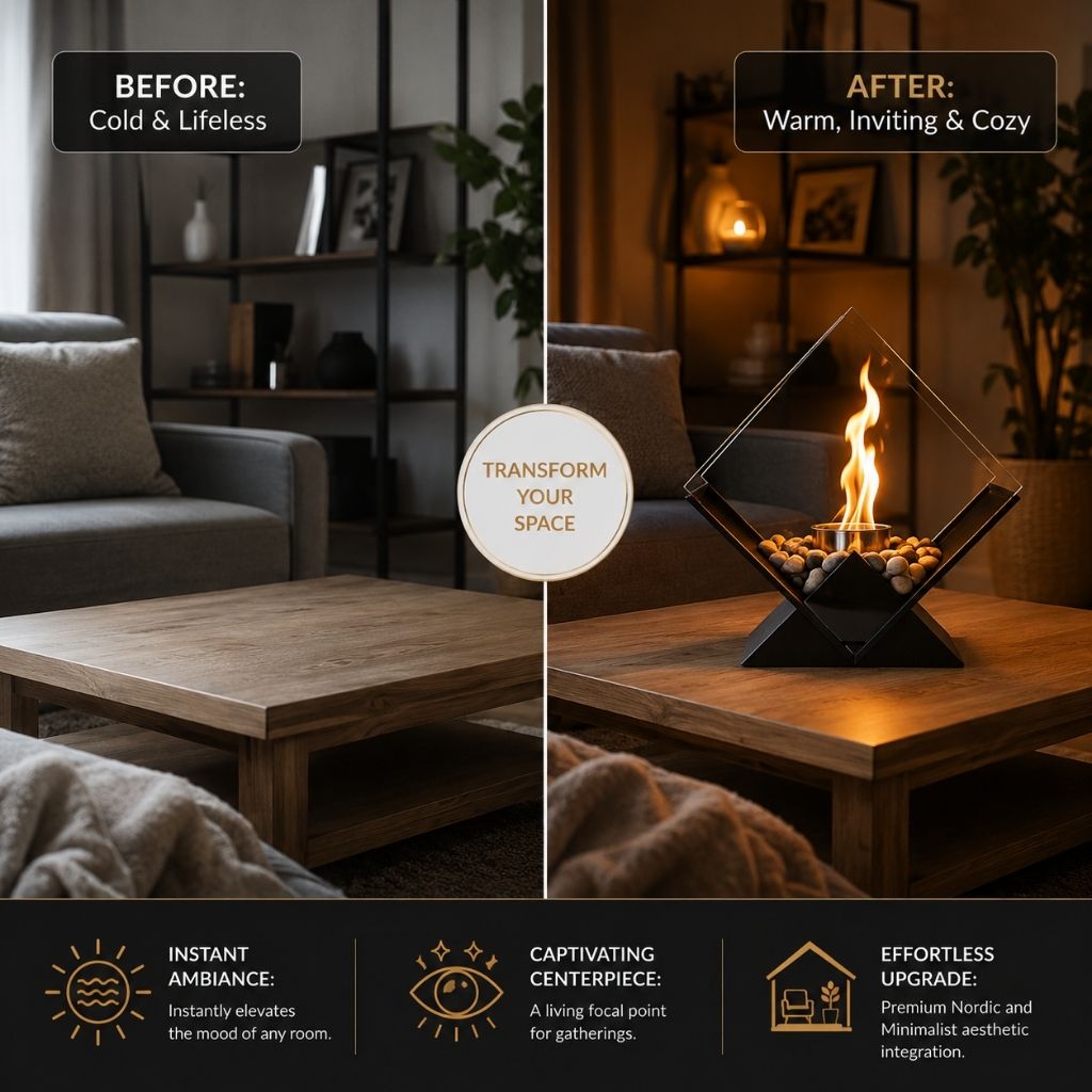 Tabletop Fire Pit Smoke-Free Nordic Glass