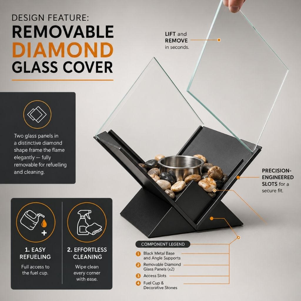 Tabletop Fire Pit Smoke-Free Nordic Glass
