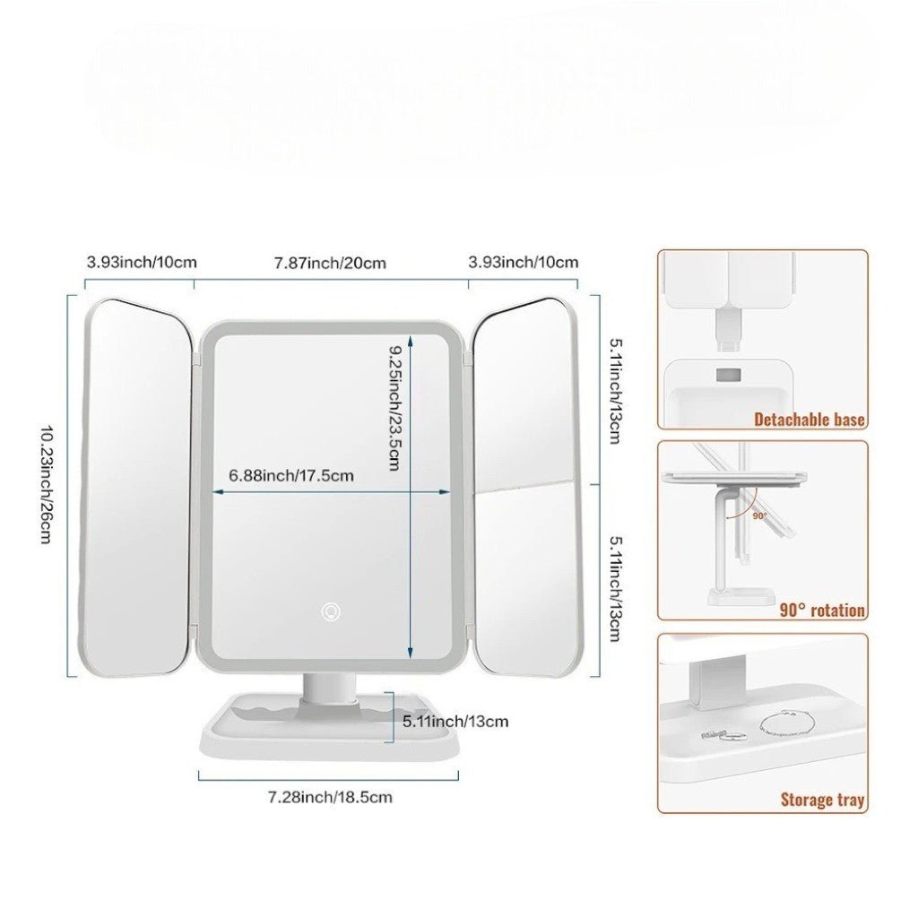 Trifold Lighted Makeup Magnifying Mirror Rechargeable