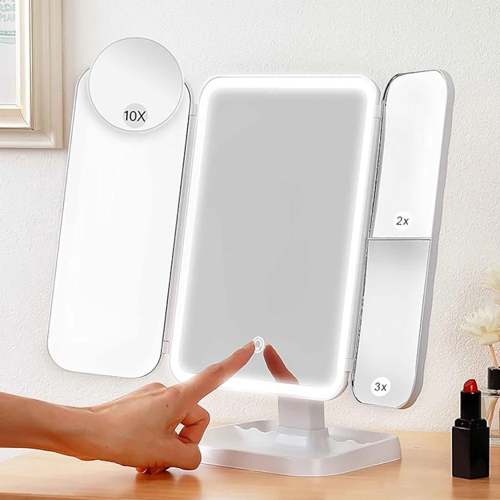 Trifold Lighted Makeup Magnifying Mirror Rechargeable