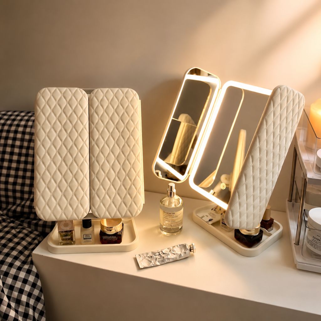 Trifold Lighted Makeup Magnifying Mirror Rechargeable