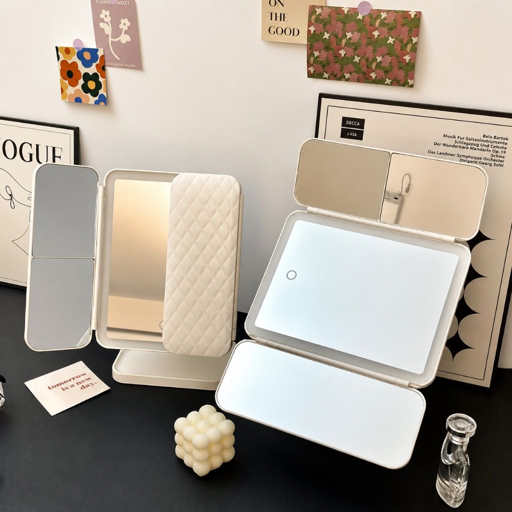 Trifold Lighted Makeup Magnifying Mirror Rechargeable