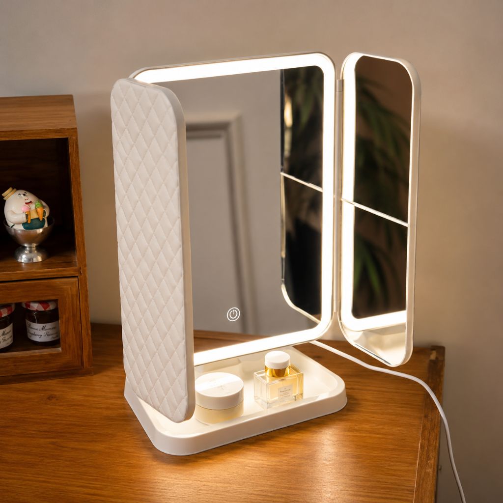 Trifold Lighted Makeup Magnifying Mirror Rechargeable