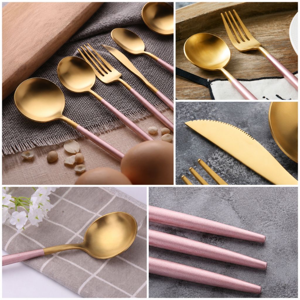 Two-Tone Handle Gold Cutlery Set - 30 Piece Flatware
