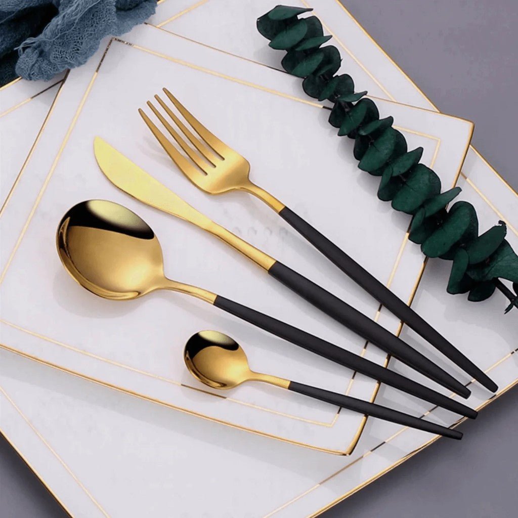 Two-Tone Handle Gold Cutlery Set - 30 Piece Flatware