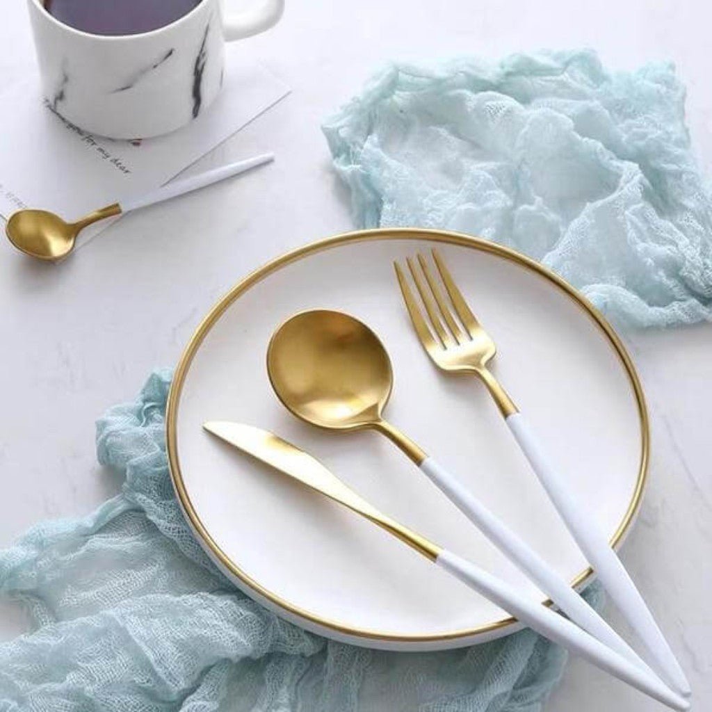 Two-Tone Handle Gold Cutlery Set - 30 Piece Flatware