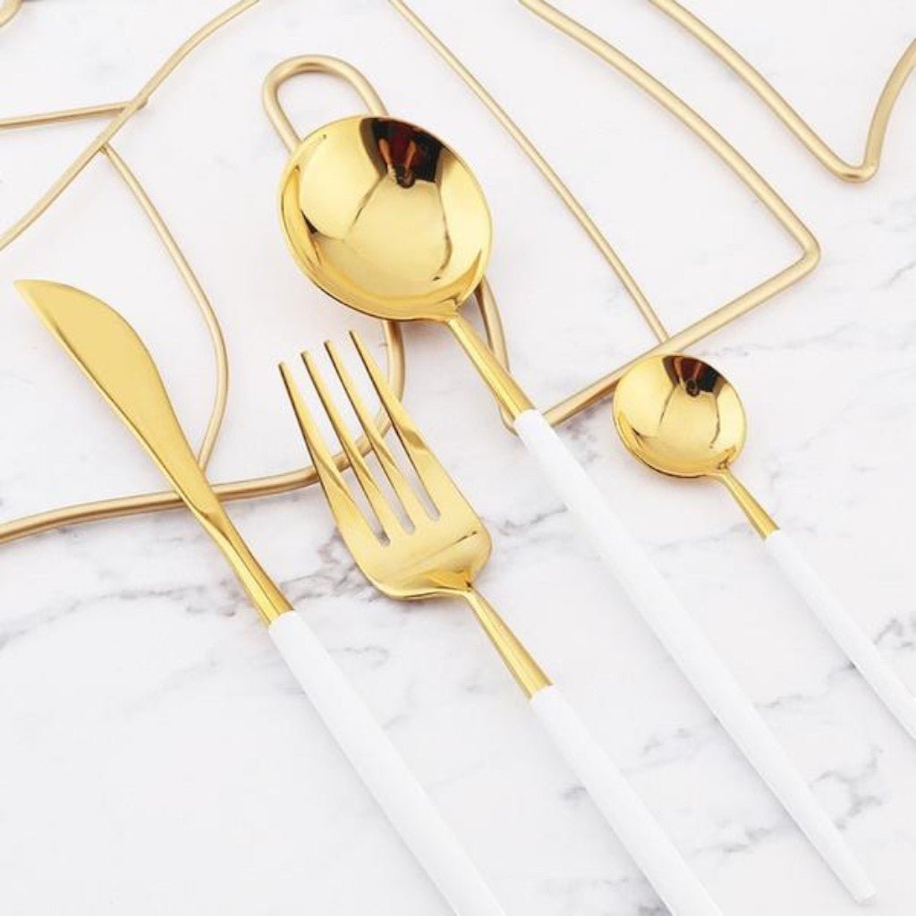 Two-Tone Handle Gold Cutlery Set - 30 Piece Flatware