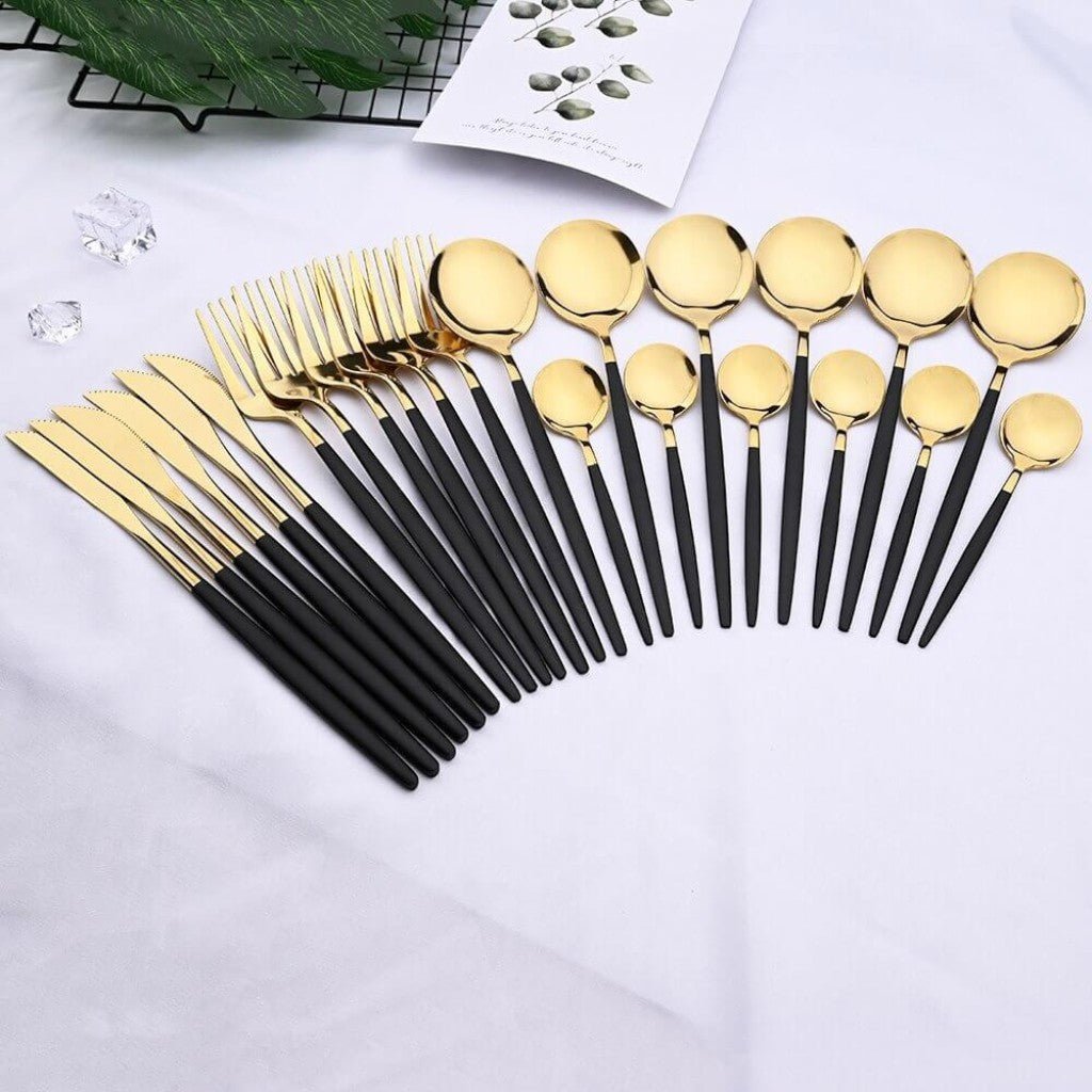 Two-Tone Handle Gold Cutlery Set - 30 Piece Flatware