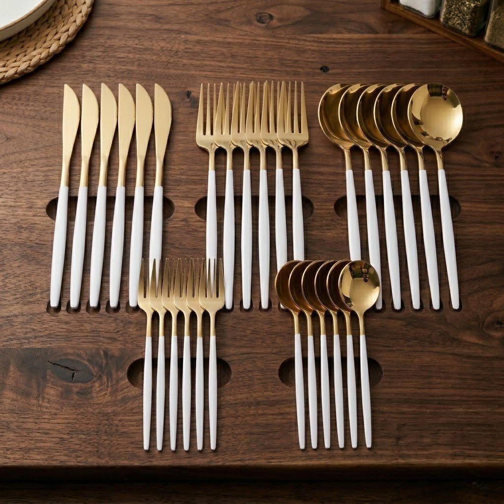 Two-Tone Handle Gold Cutlery Set - 30 Piece Flatware