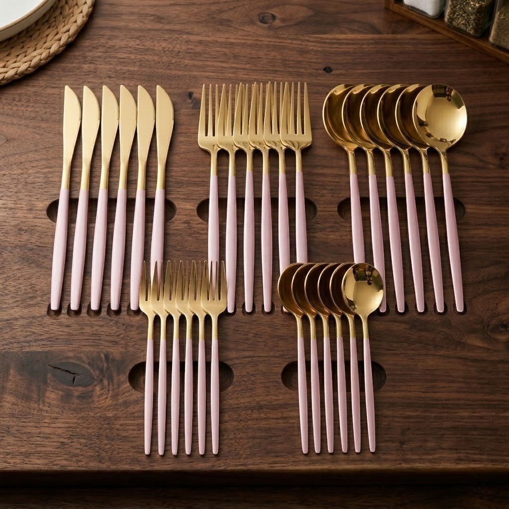 Two-Tone Handle Gold Cutlery Set - 30 Piece Flatware