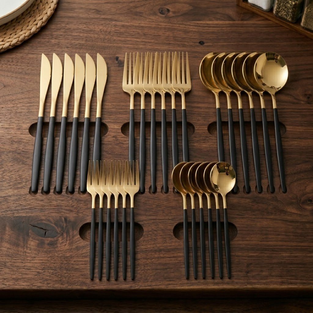 Two-Tone Handle Gold Cutlery Set - 30 Piece Flatware