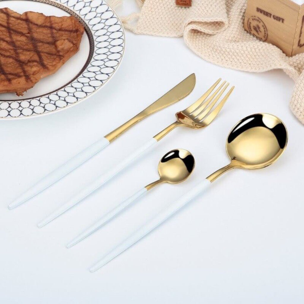 Two-Tone Handle Gold Cutlery Set - 30 Piece Flatware