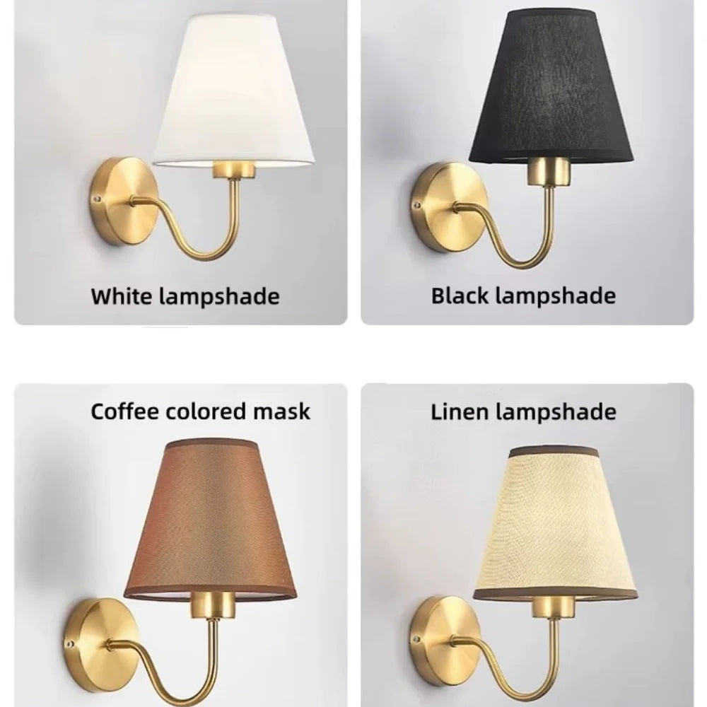 Vintage Curved Arm Metal Wall Sconce with Fabric Conical Shade