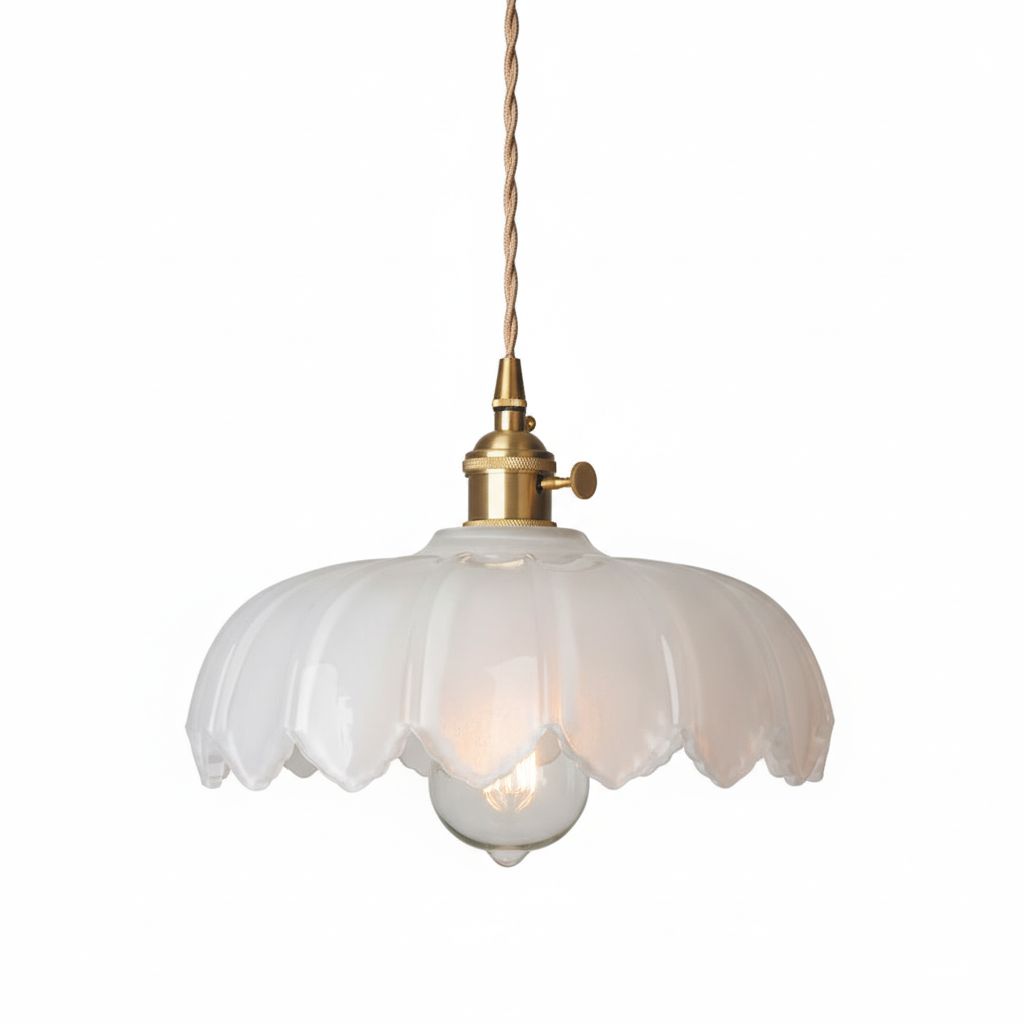 Vintage Floral Scalloped Glass Hanging Lamp
