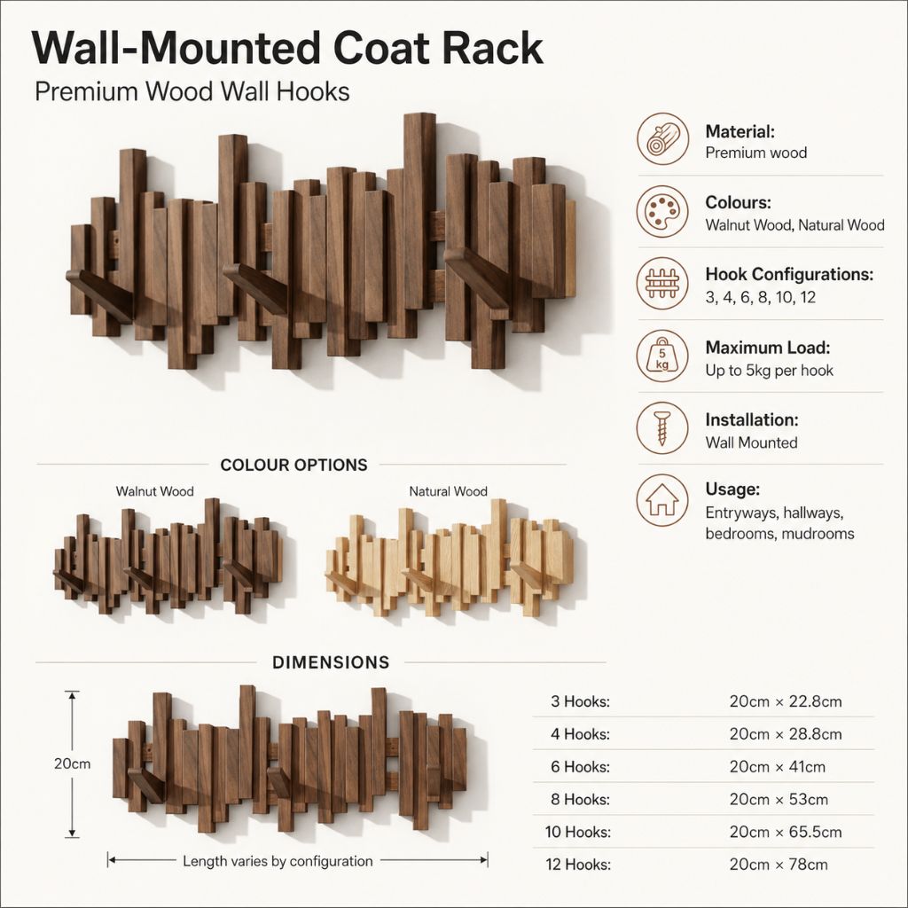 Wall-Mounted Coat Rack | Premium Wood Wall Hooks