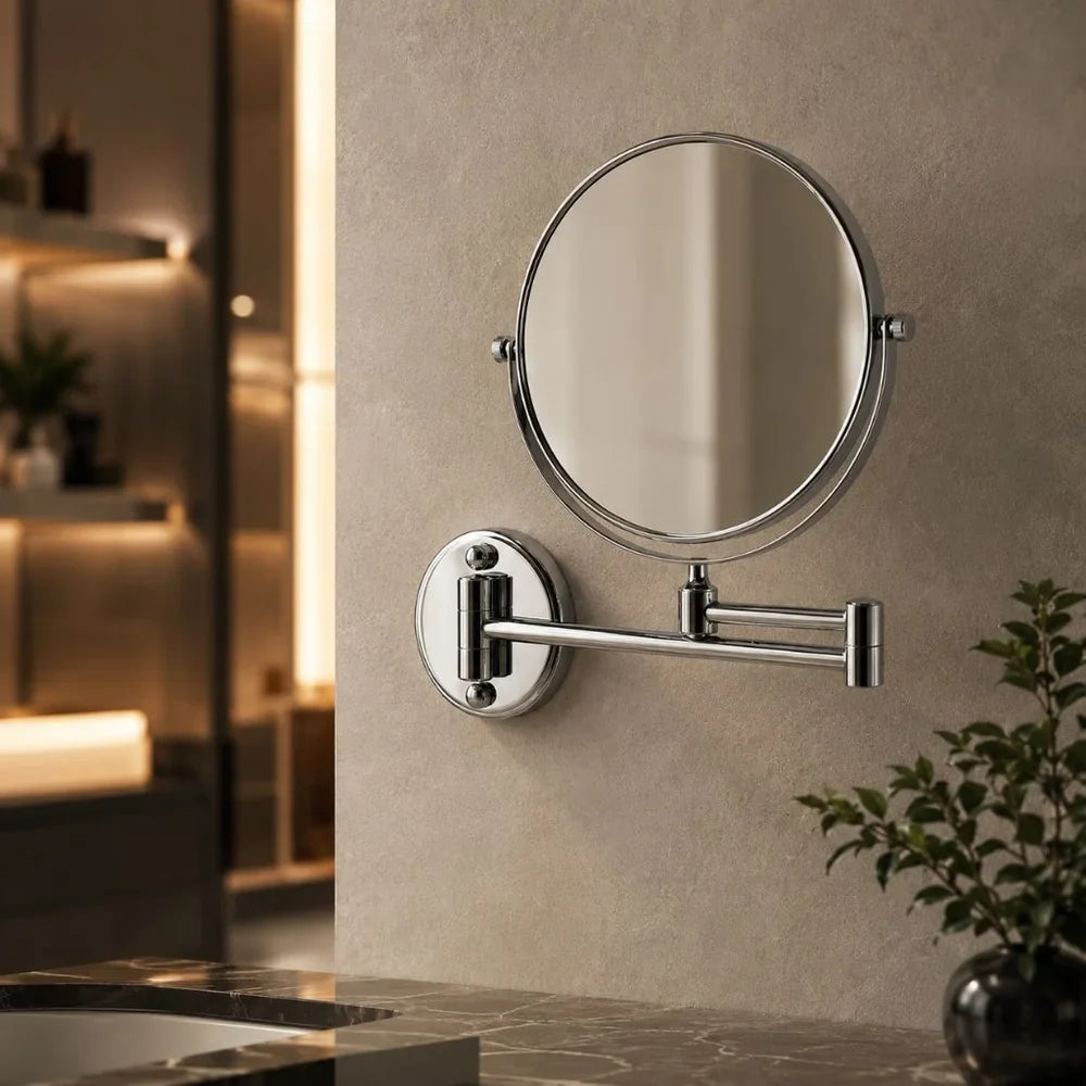 Wall Mounted Double Sided Makeup Mirror – Extending Folding Dual-Arm Bracket