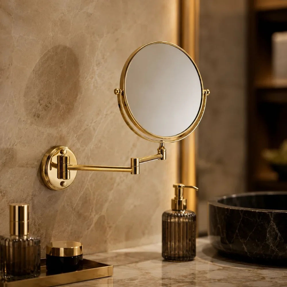Wall Mounted Double Sided Makeup Mirror – Extending Folding Dual-Arm Bracket