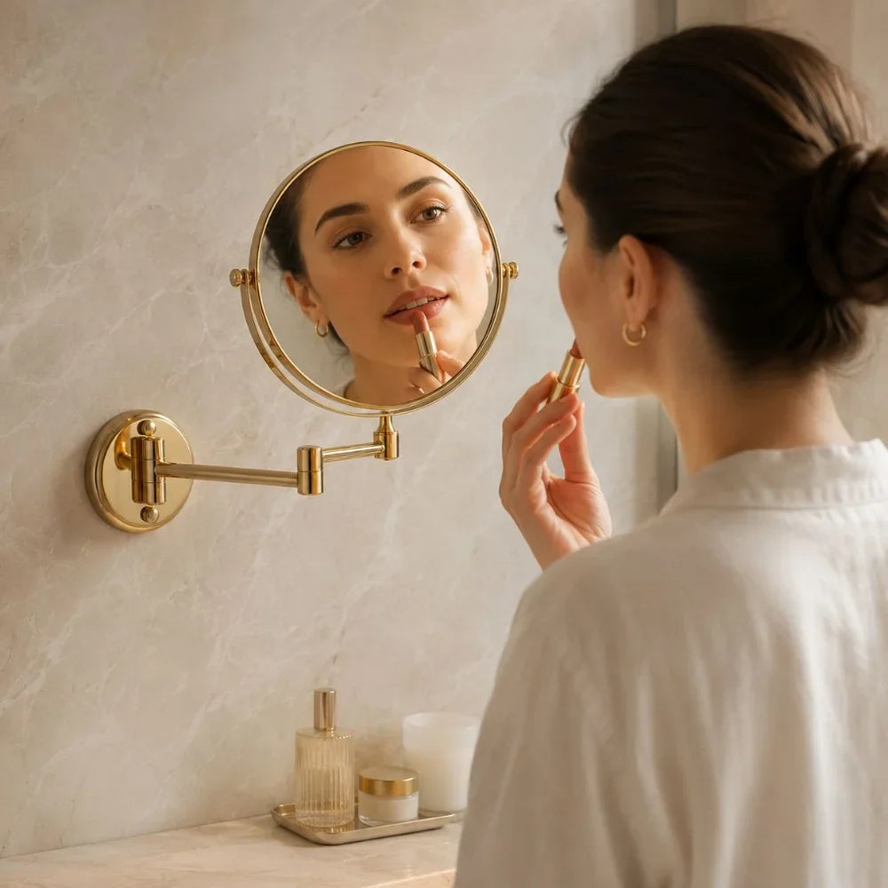 Wall Mounted Double Sided Makeup Mirror – Extending Folding Dual-Arm Bracket