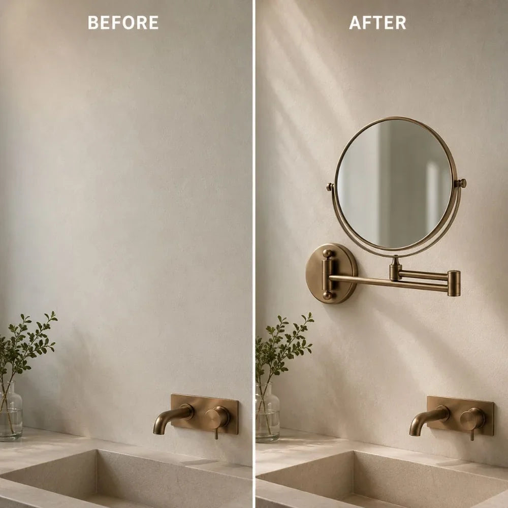 Wall Mounted Double Sided Makeup Mirror – Extending Folding Dual-Arm Bracket