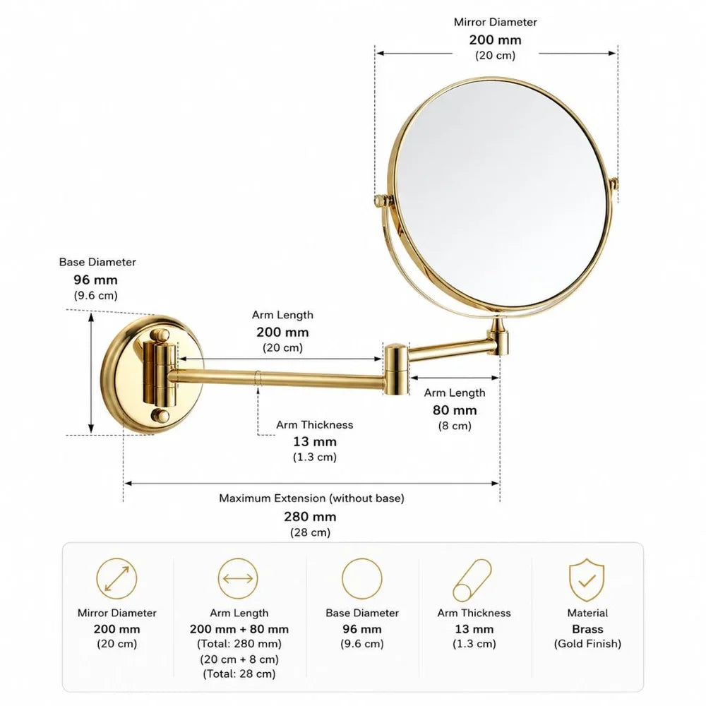 Wall Mounted Double Sided Makeup Mirror – Extending Folding Dual-Arm Bracket