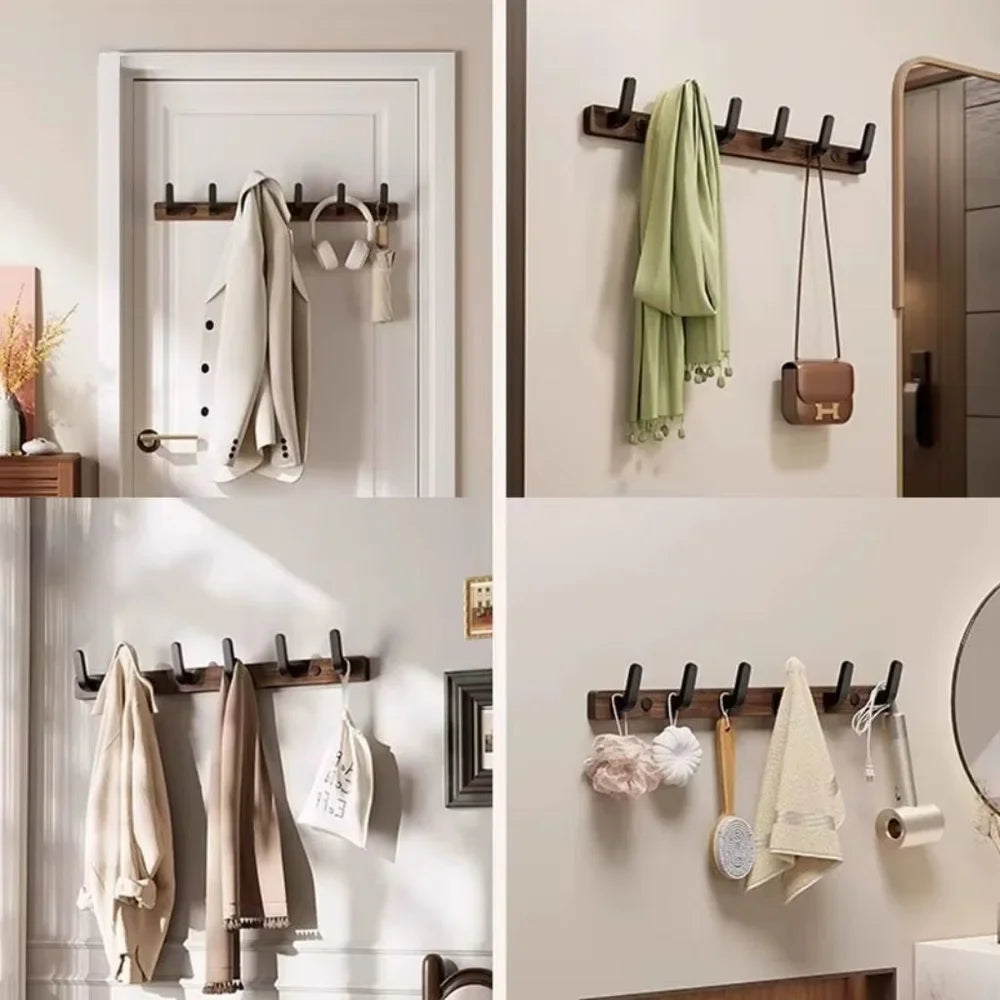 Walnut Wood Wall Hooks Rail - Hooks Coat Hat Hanger