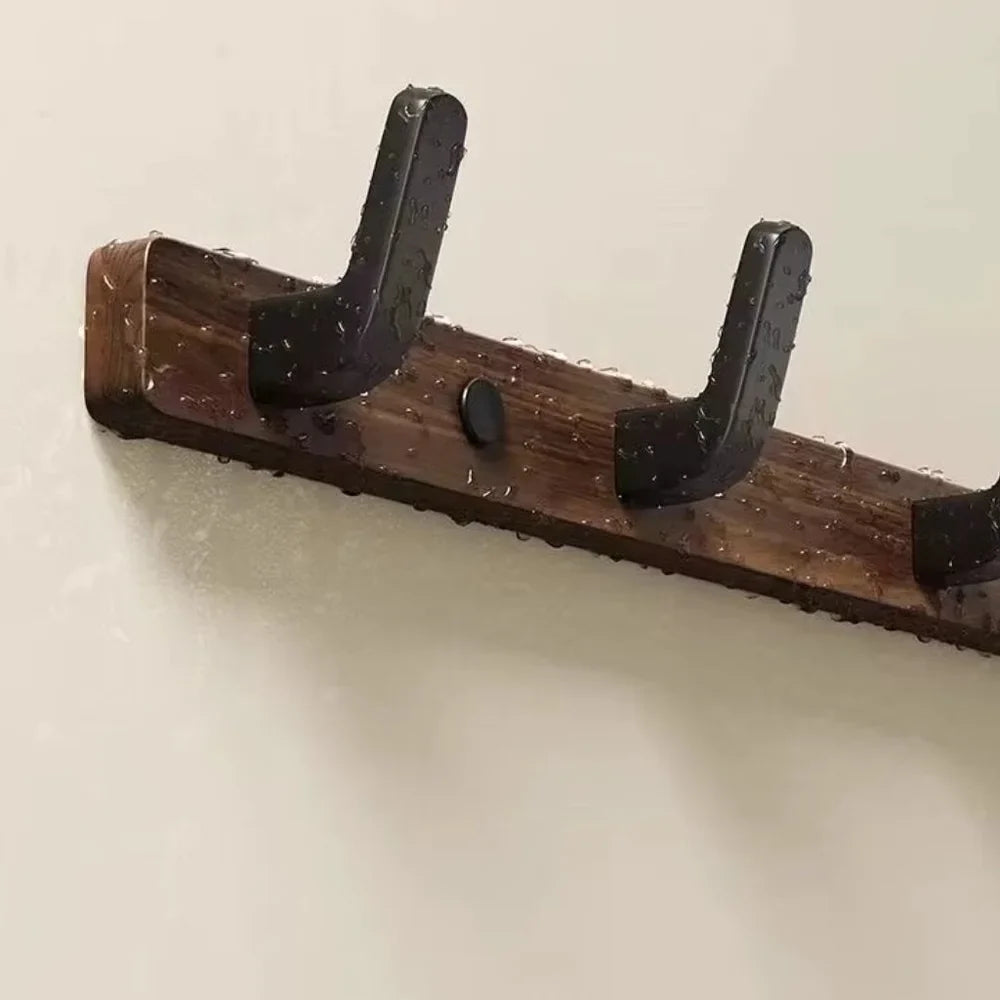 Walnut Wood Wall Hooks Rail - Hooks Coat Hat Hanger