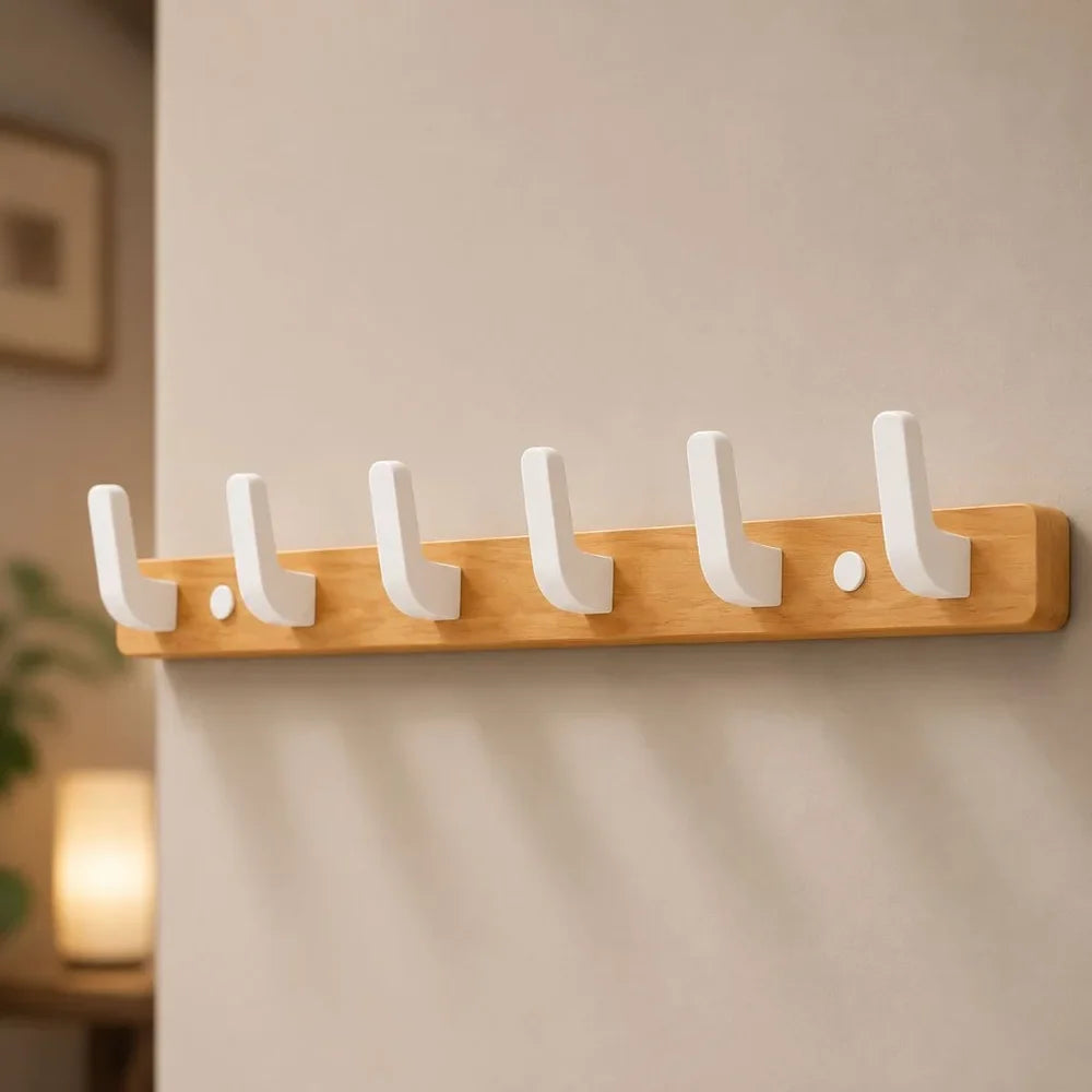 Walnut Wood Wall Hooks Rail - Hooks Coat Hat Hanger