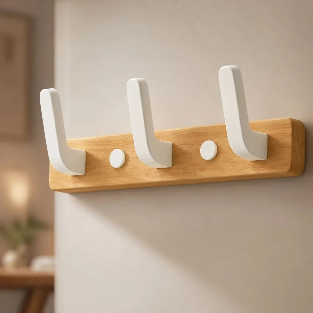 Walnut Wood Wall Hooks Rail - Hooks Coat Hat Hanger