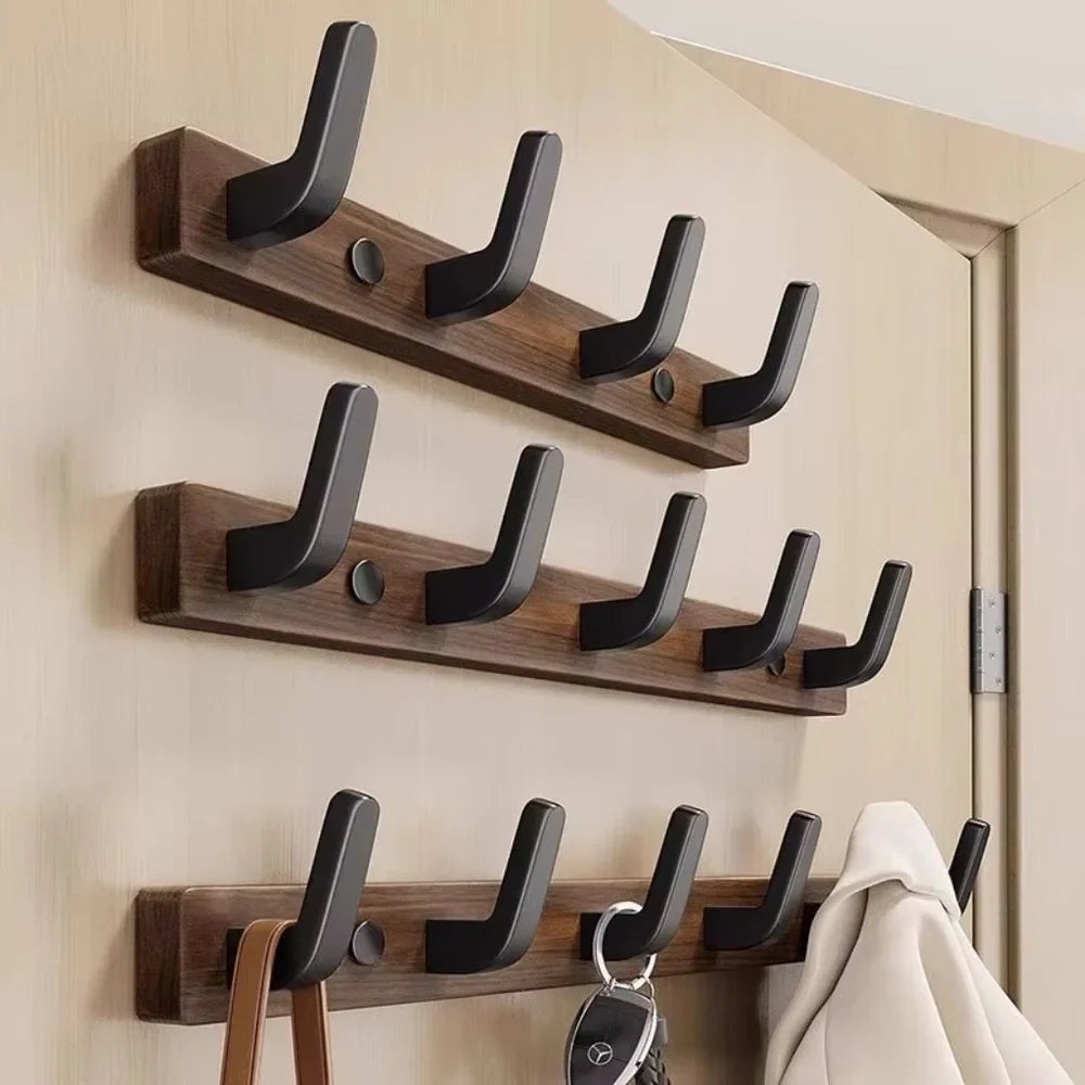 Walnut Wood Wall Hooks Rail - Hooks Coat Hat Hanger