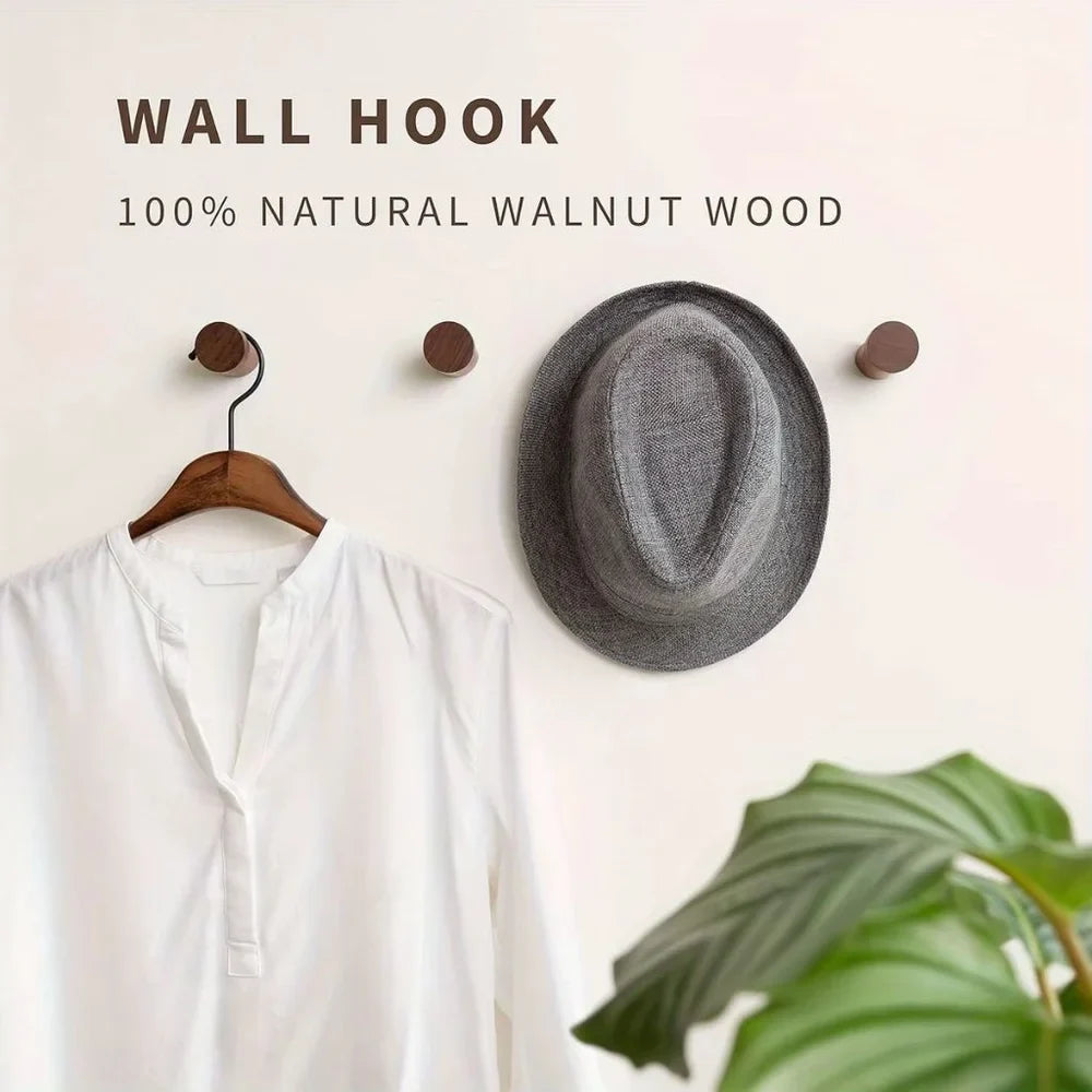 Walnut Wood Wall Hooks Set - Handcrafted Anti-Slip