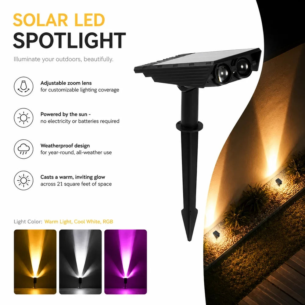 Waterproof LED Solar Spotlight Set - Multi-Zoom Landscape Lighting