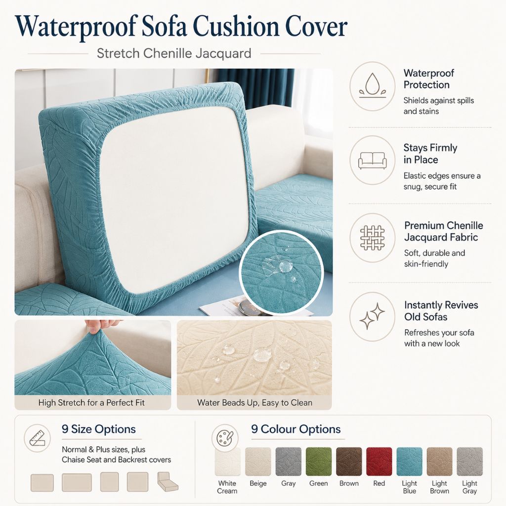 Waterproof Sofa Cushion Cover Stretch Chenille - Non-Slip Elastic Fit