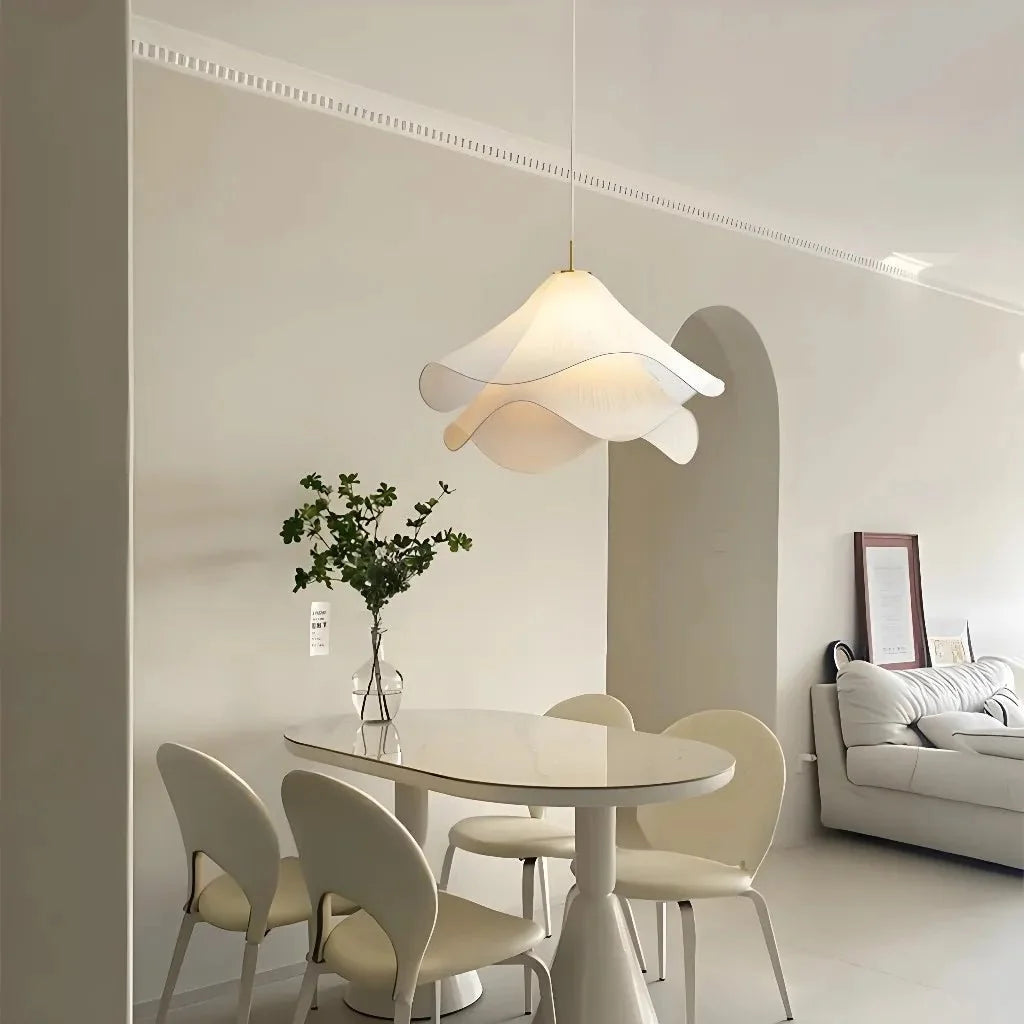 White Fabric Flower LED Pendant Light