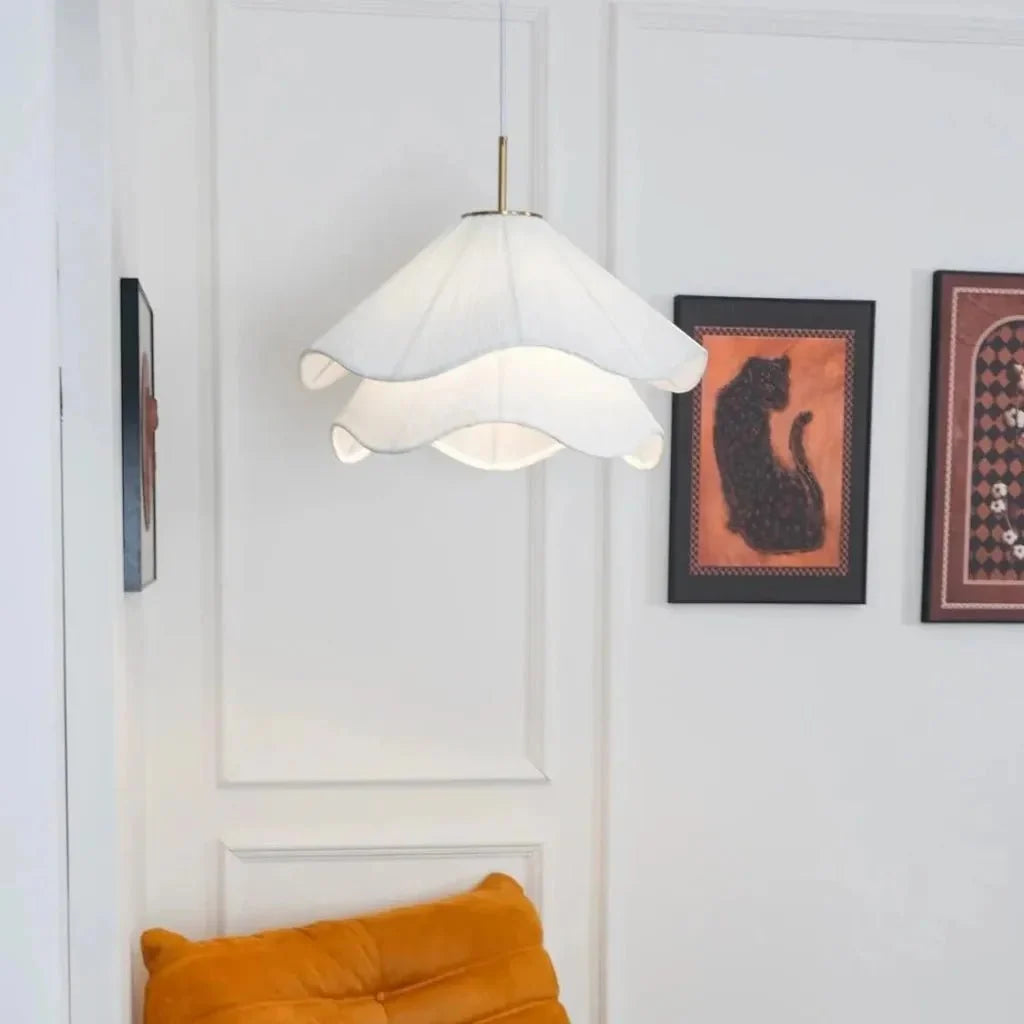 White Fabric Flower LED Pendant Light