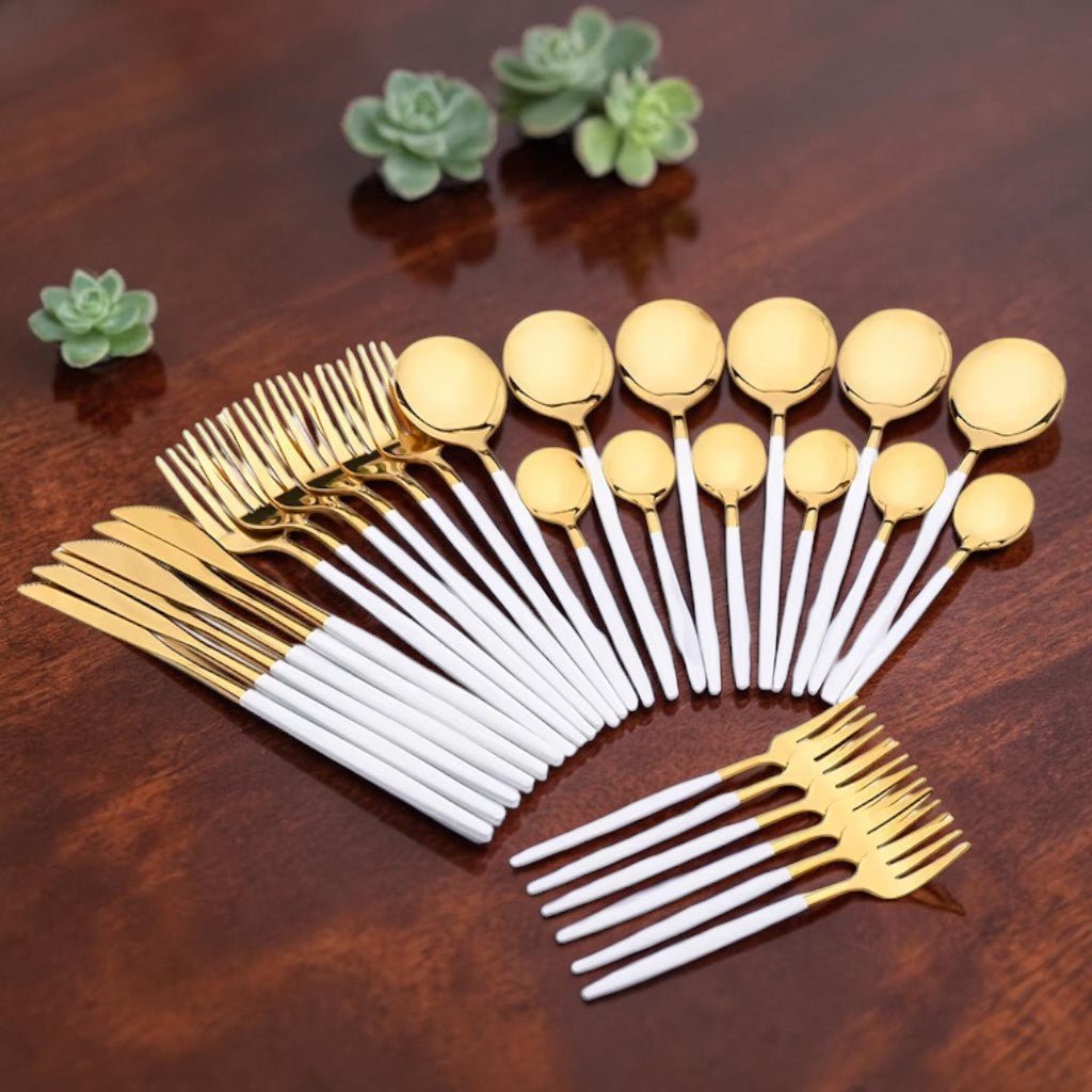 White Gold Cutlery Set - 30 Piece Flatware