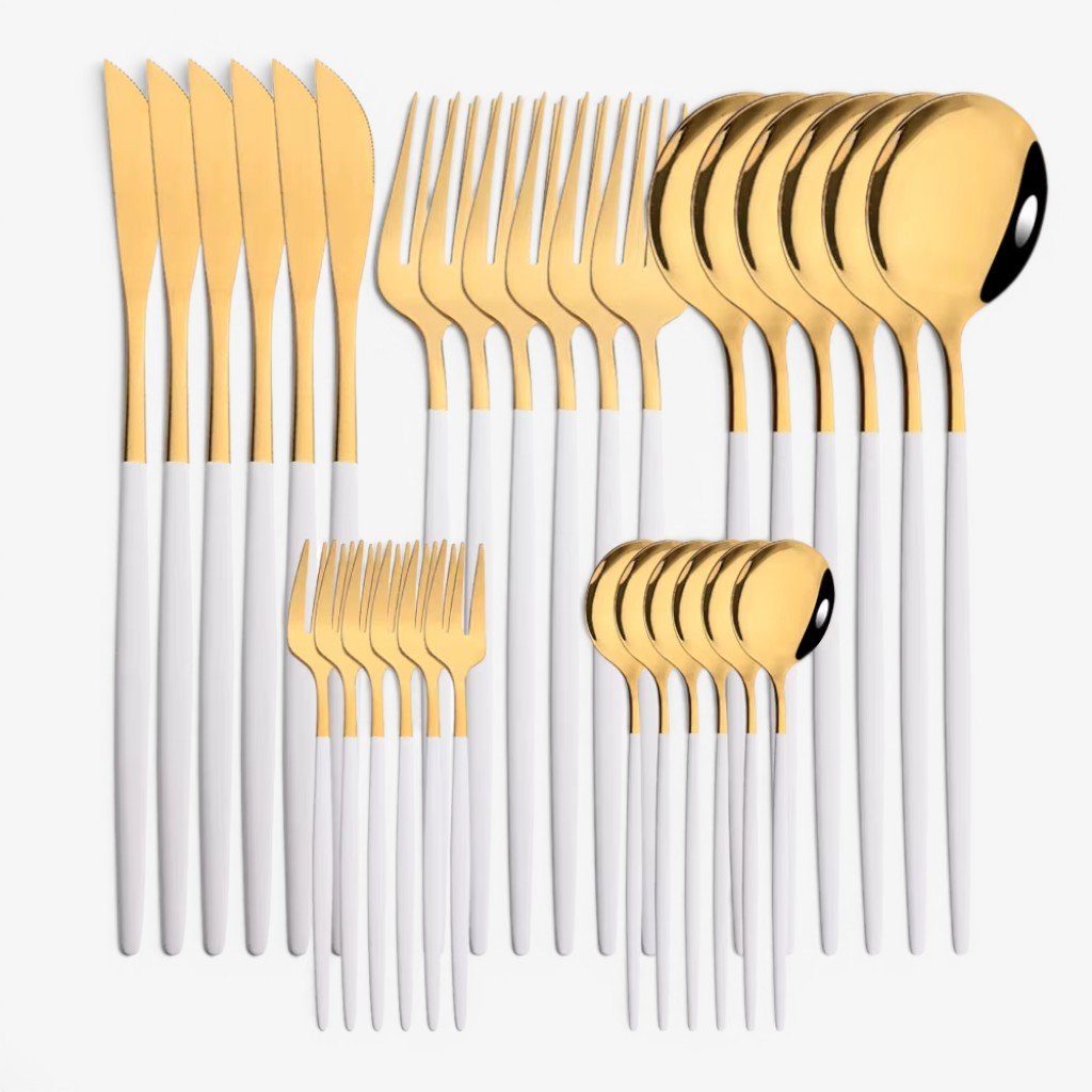 White Gold Cutlery Set - 30 Piece Flatware