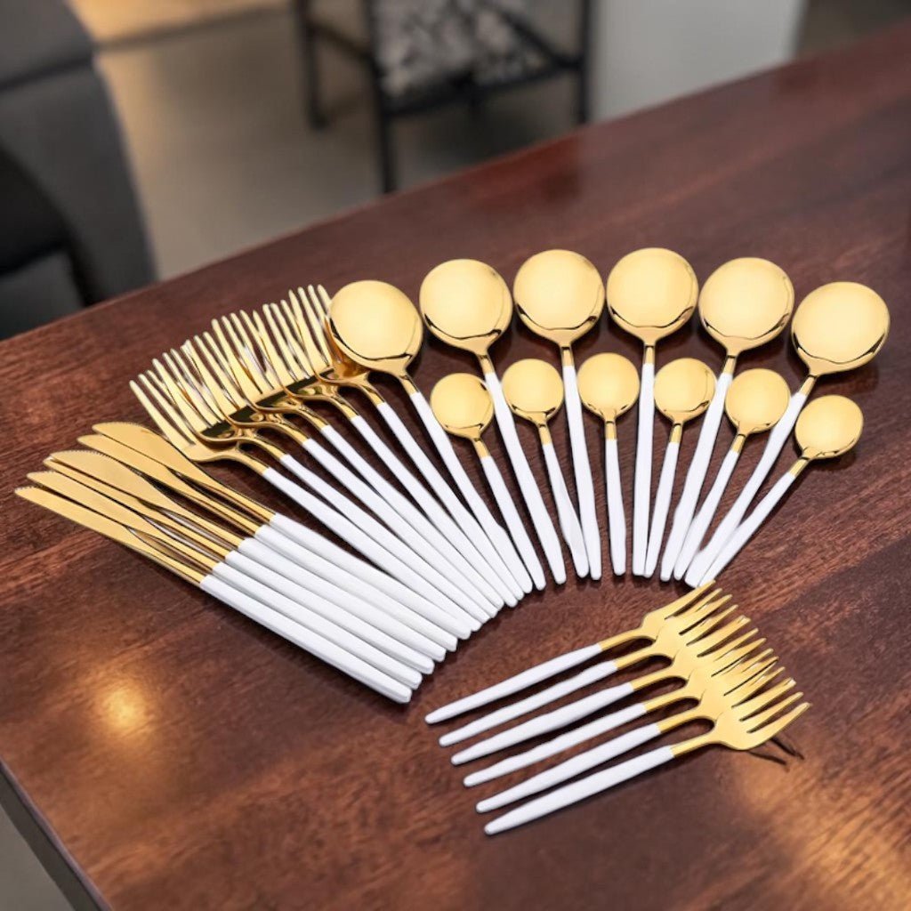 White Gold Cutlery Set - 30 Piece Flatware