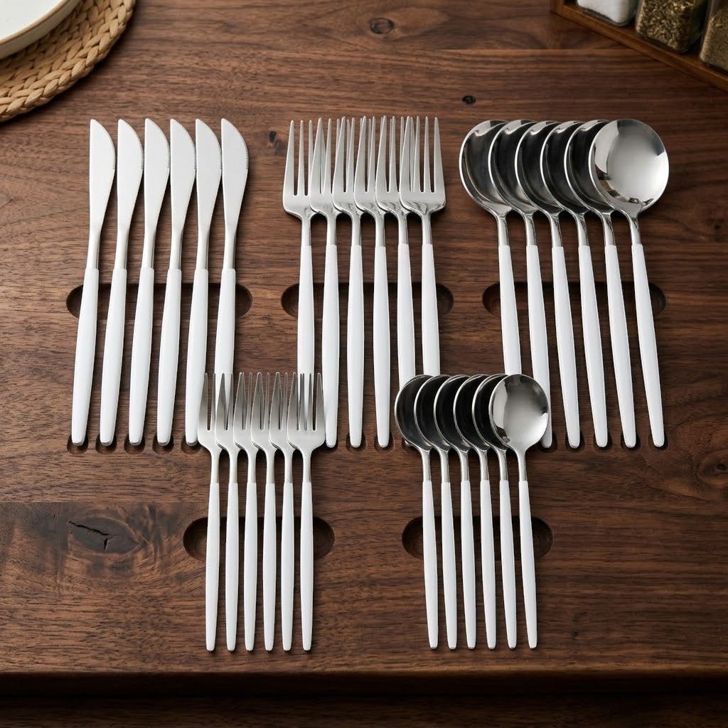 White Silver Cutlery Set - 30 Piece Flatware