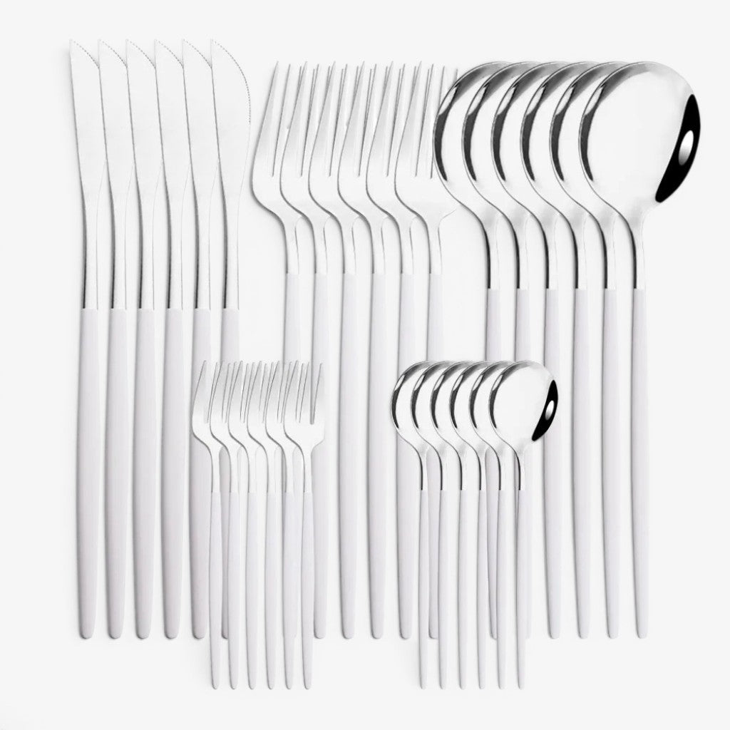 White Silver Cutlery Set - 30 Piece Flatware