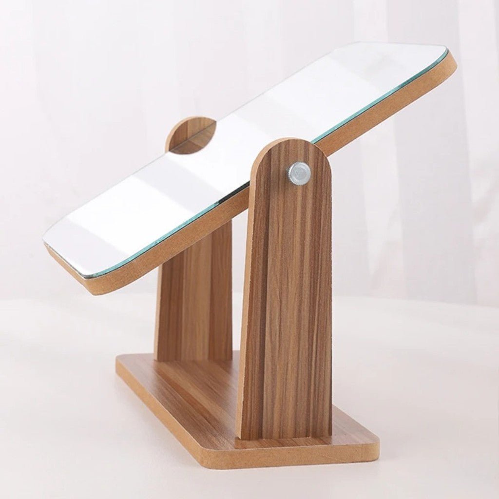 Wooden Vanity Mirror 360° Rotating Compact Makeup Mirror