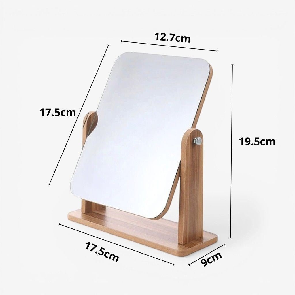 Wooden Vanity Mirror 360° Rotating Compact Makeup Mirror