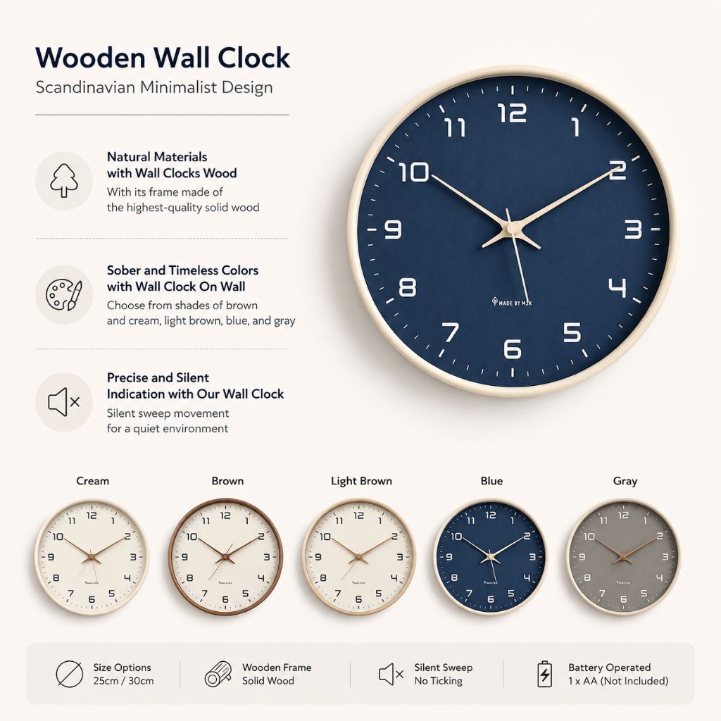 Wooden Wall Clock Scandinavian Minimalist Design