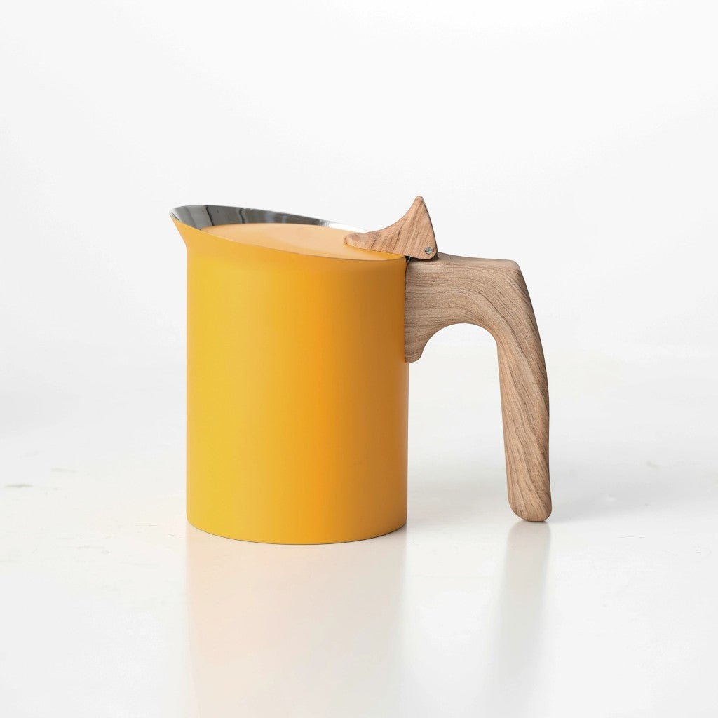 Yellow Induction Moka Pot Coffee Maker - Stainless Steel Nordic Design with Wooden Handle