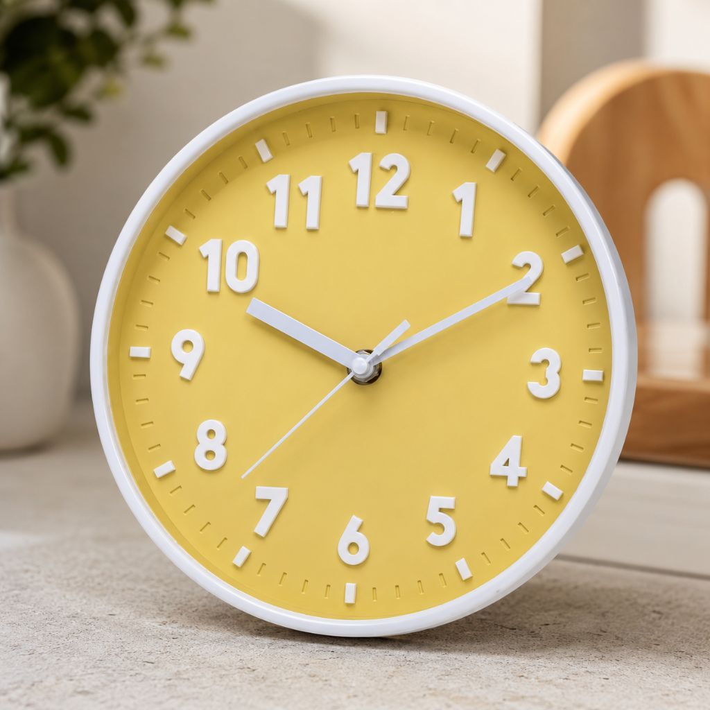 Yellow Silent Wall Clock 8 Inch Candy Colour Modern Analogue